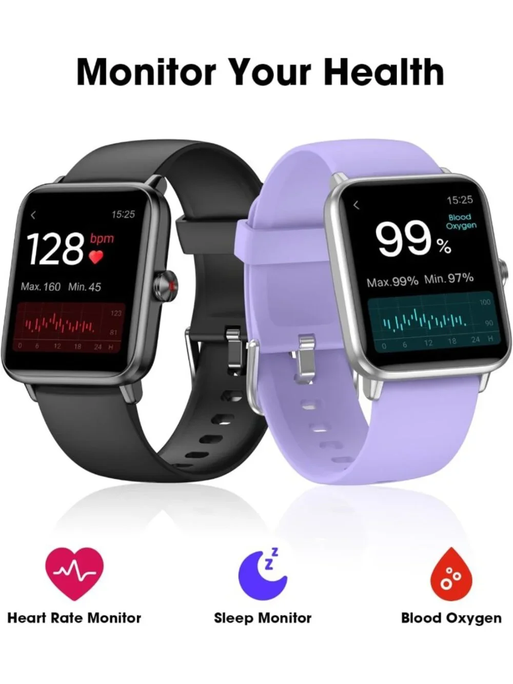 Fitness Smart Watch with Heart Rate Monitor, Blood Oxygen & Sleep Tracker